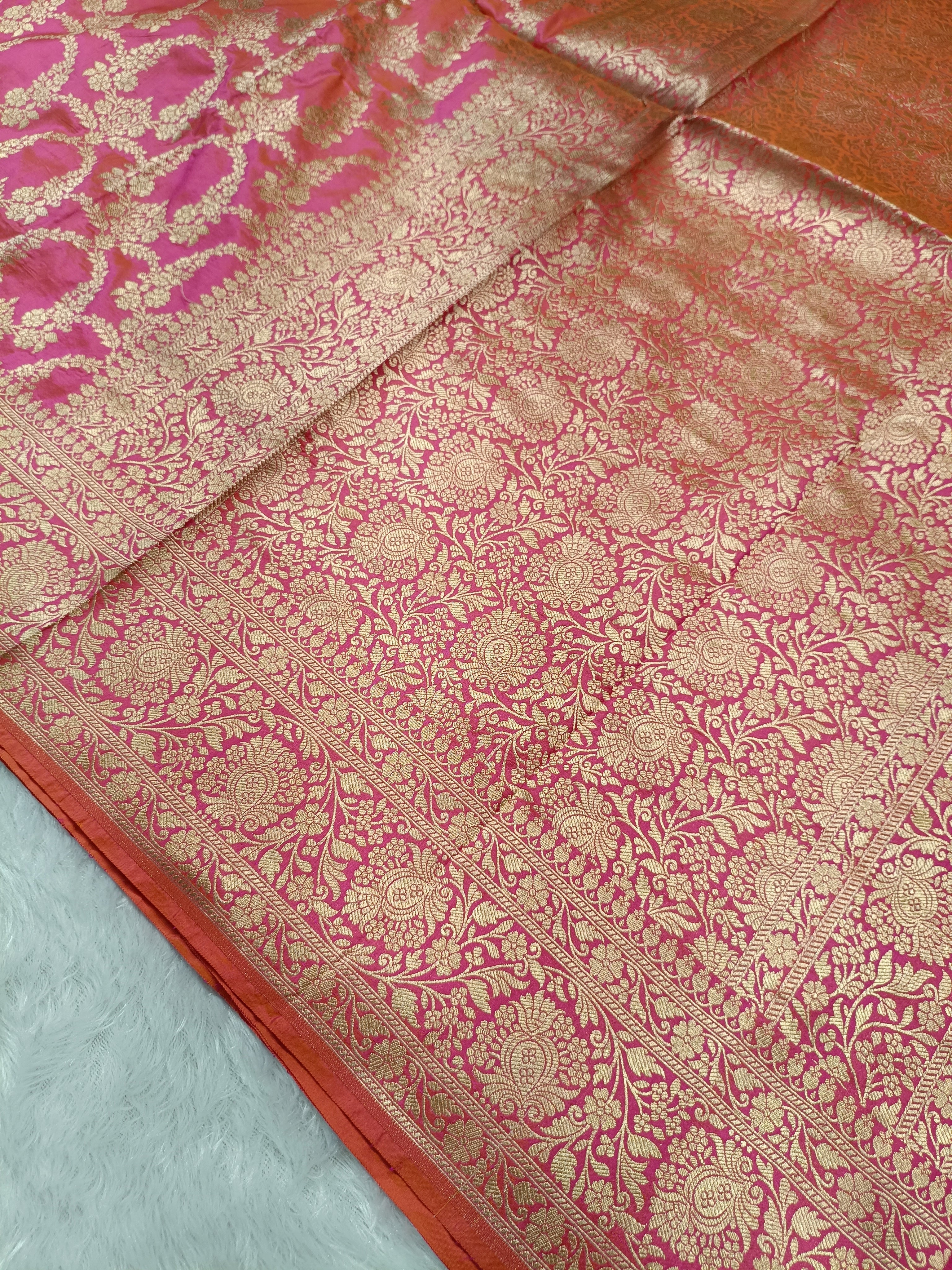 Dhoop Chau Pink Shade Handwoven Pure Kataan Silk Saree