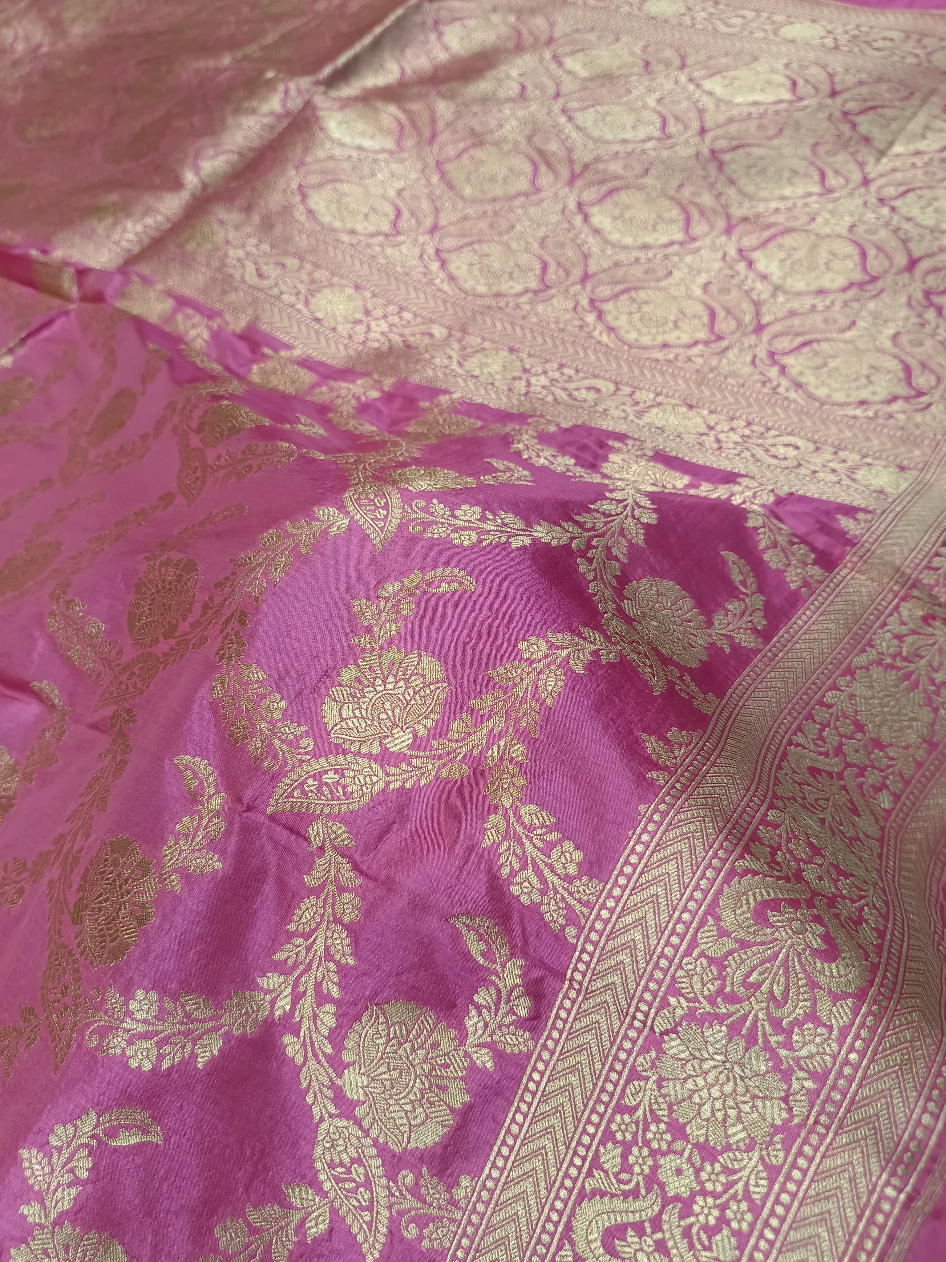 Bubble Gum Pink Shade Handwoven Kataan Silk Saree
