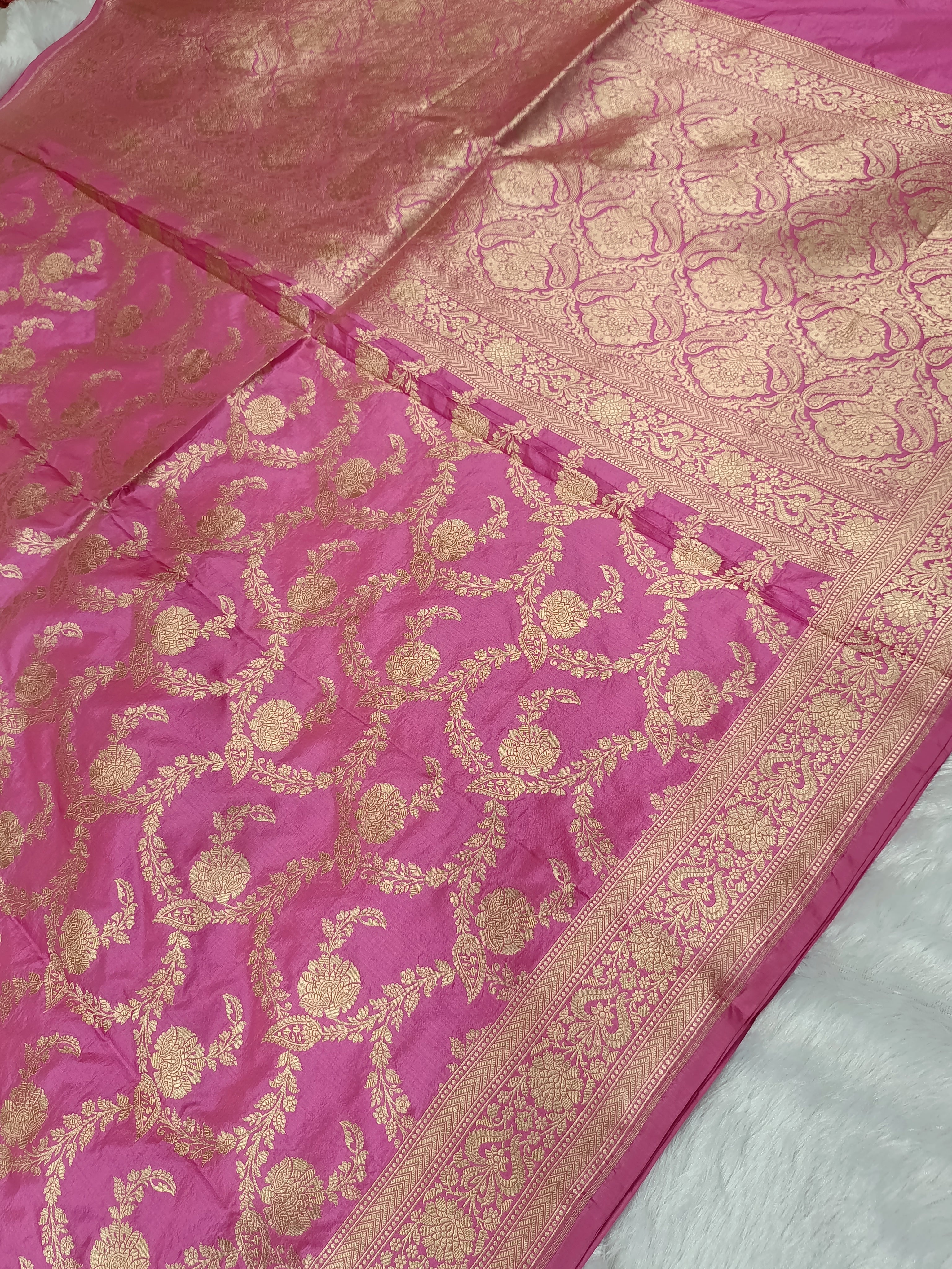 Bubble Gum Pink Shade Handwoven Kataan Silk Saree