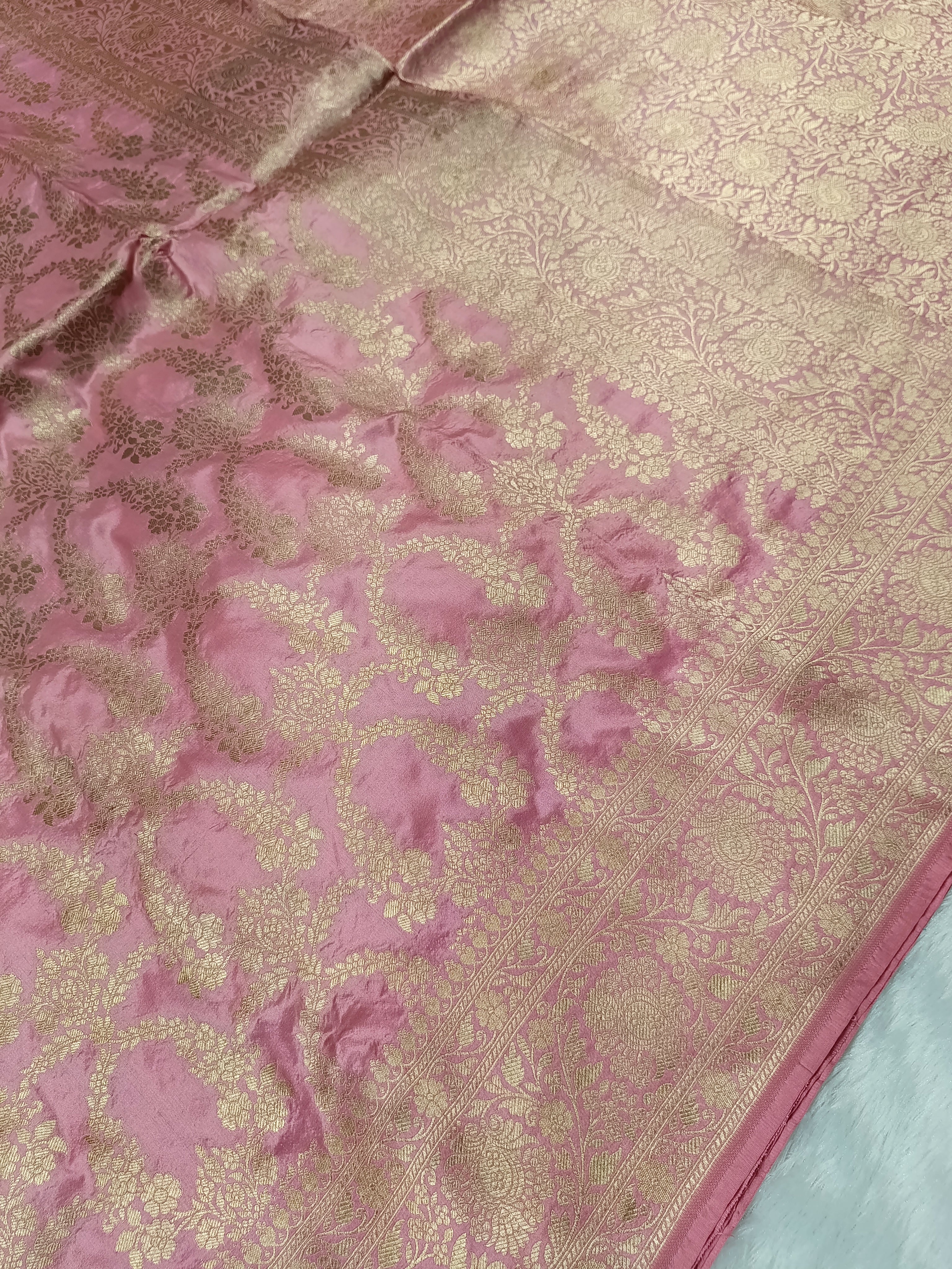Baby Pink Shade Handwoven Pure Kataan Silk Saree