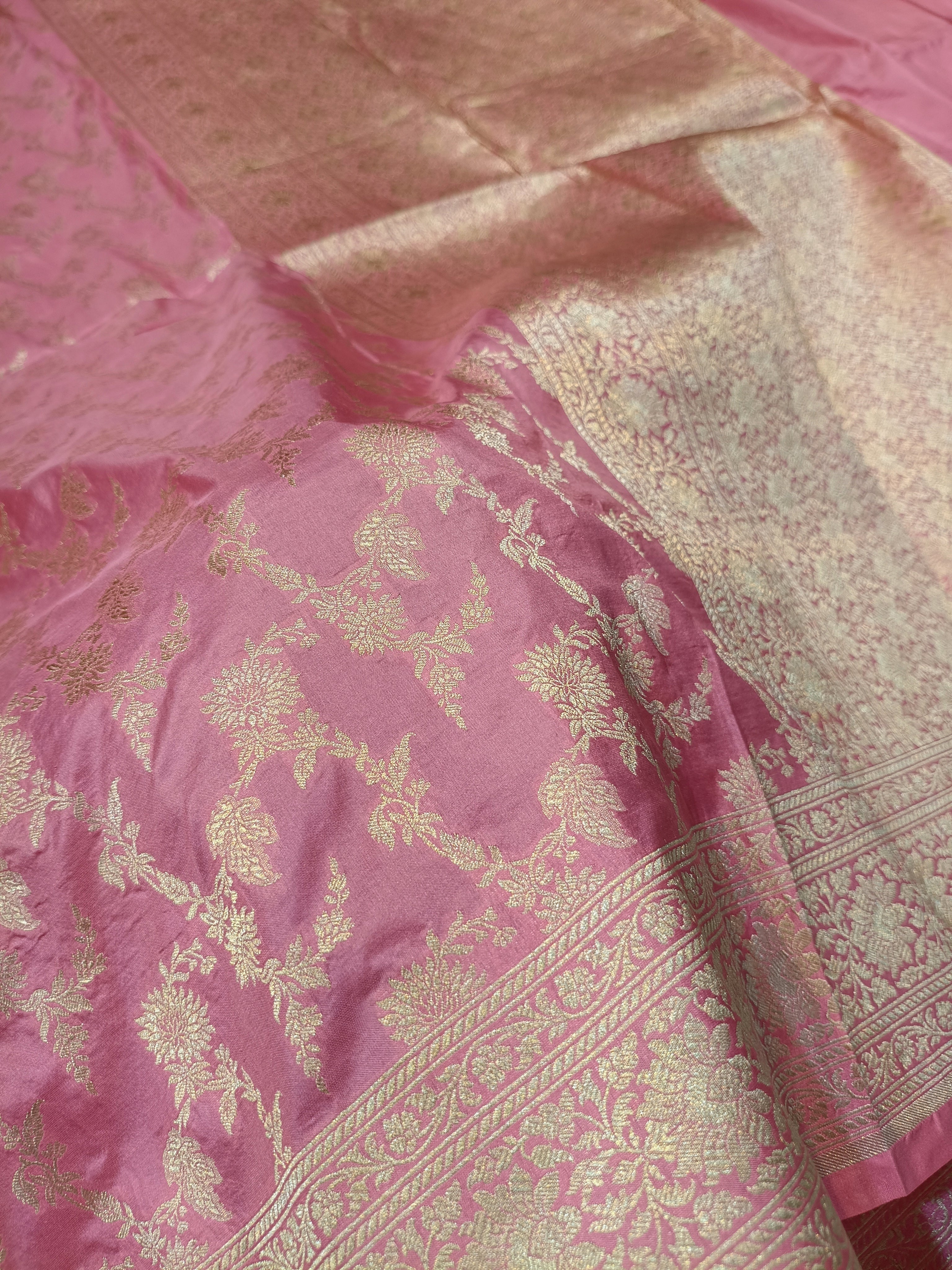 Baby Pink Shade Handwoven Pure Kataan Silk Saree