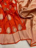 Cosmic Orange Shade Handwoven Pure Kataan Silk Saree