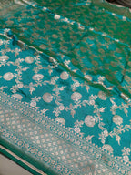 Sea Green Shade Handwoven Kataan Silk Dupatta