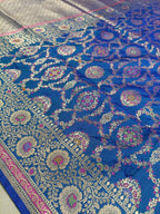 Royal Blue Shade Handwoven Kataan Silk Tilfi Meena Dupatta