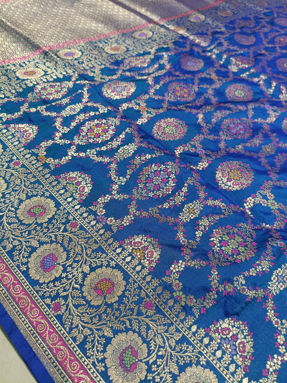 Royal Blue Shade Handwoven Kataan Silk Tilfi Meena Dupatta
