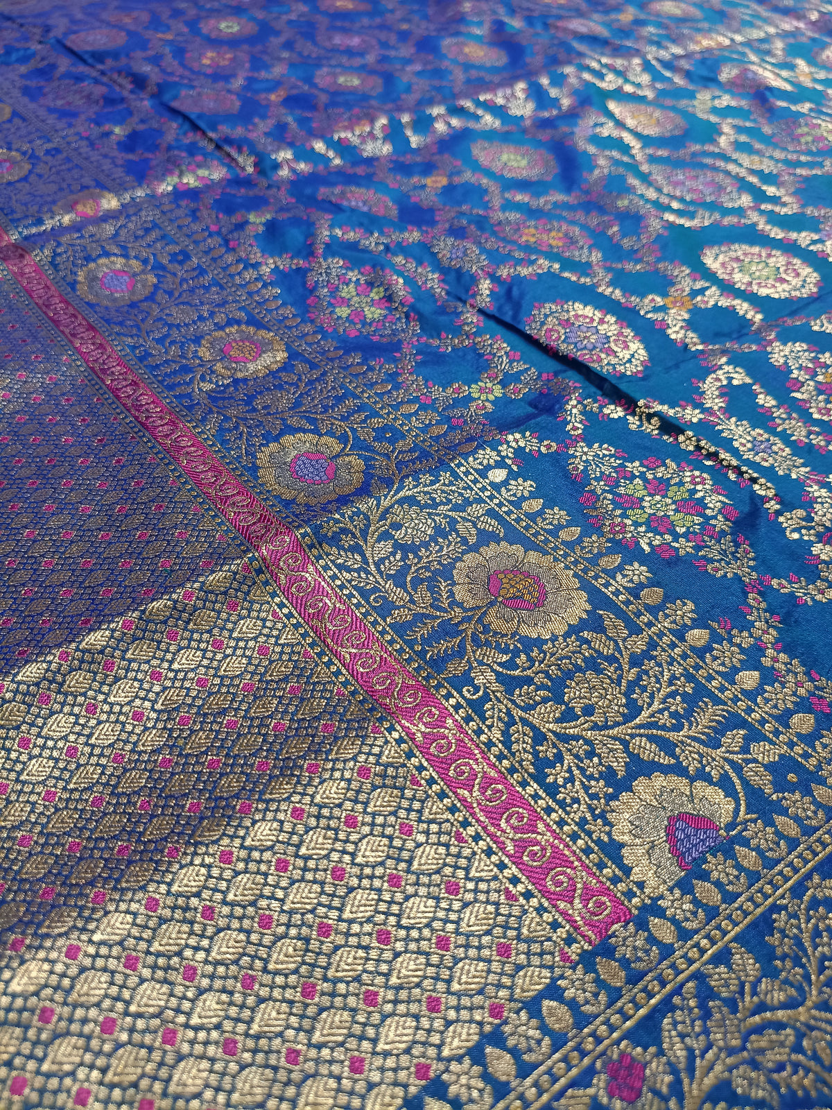 Royal Blue Shade Handwoven Kataan Silk Tilfi Meena Dupatta
