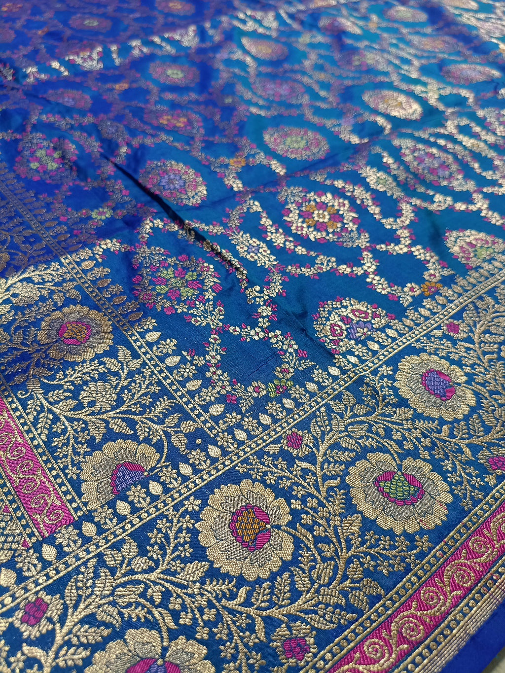 Royal Blue Shade Handwoven Kataan Silk Tilfi Meena Dupatta