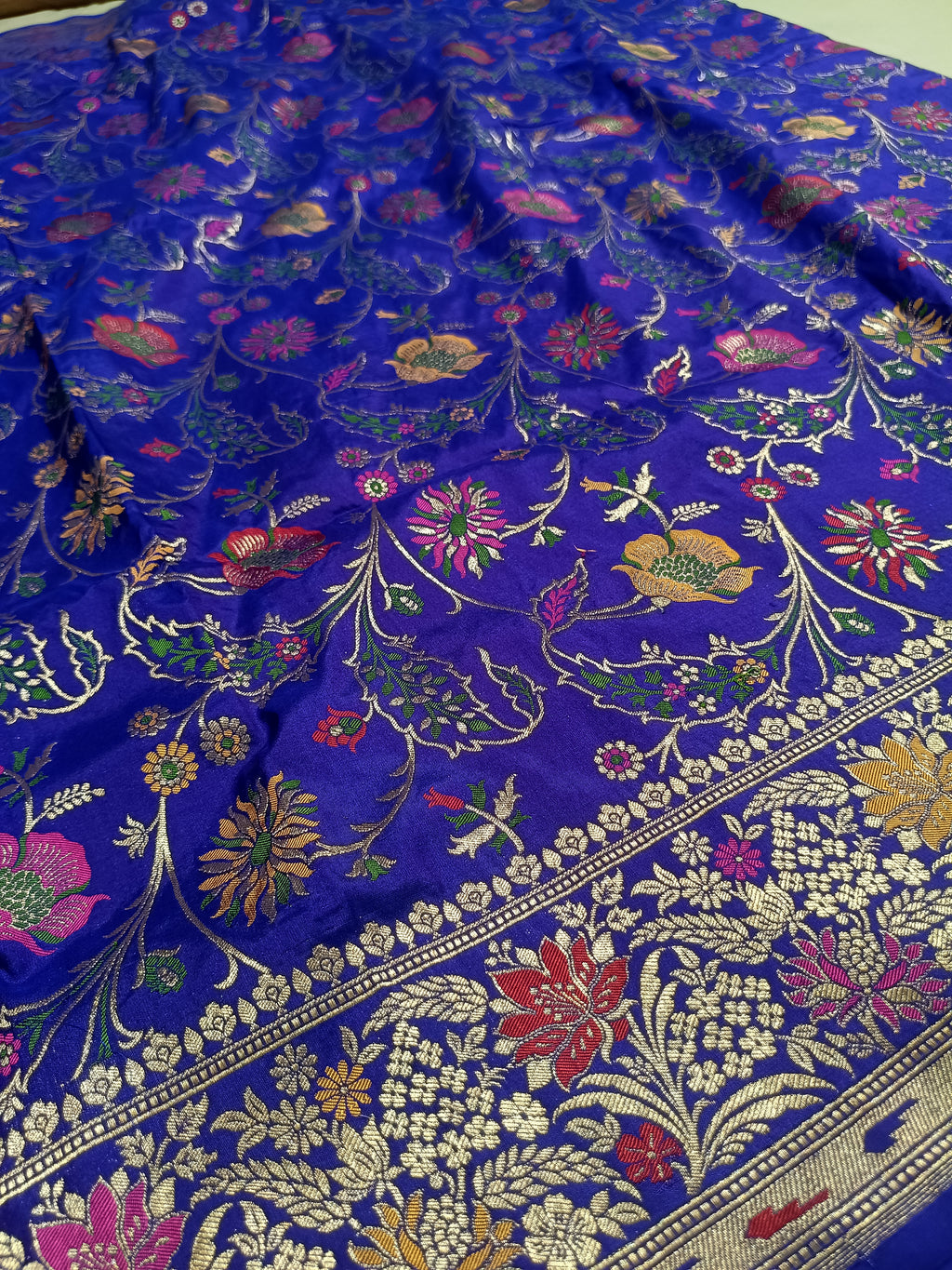 Royal Blue Shade Handwoven Kataan Silk Tilfi Meena Dupatta