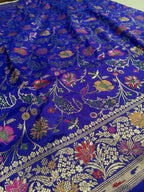 Royal Blue Shade Handwoven Kataan Silk Tilfi Meena Dupatta