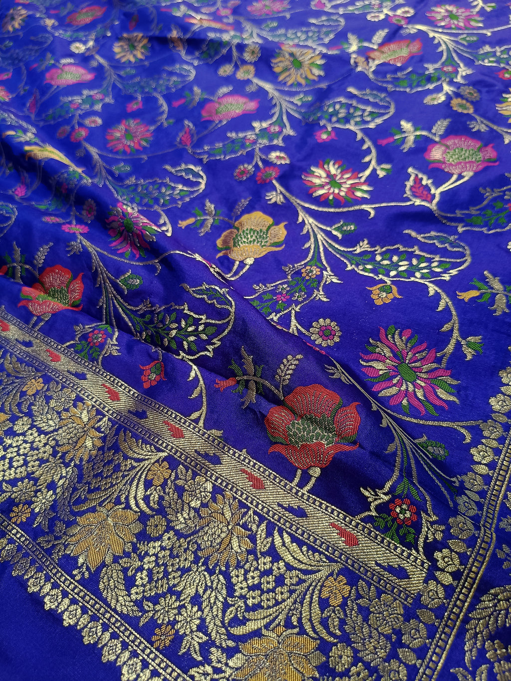 Royal Blue Shade Handwoven Kataan Silk Tilfi Meena Dupatta
