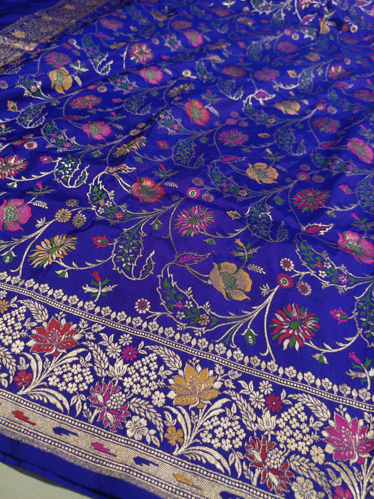 Royal Blue Shade Handwoven Kataan Silk Tilfi Meena Dupatta