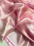Baby Pink Shade Handwoven Reshmi Tissue Silk