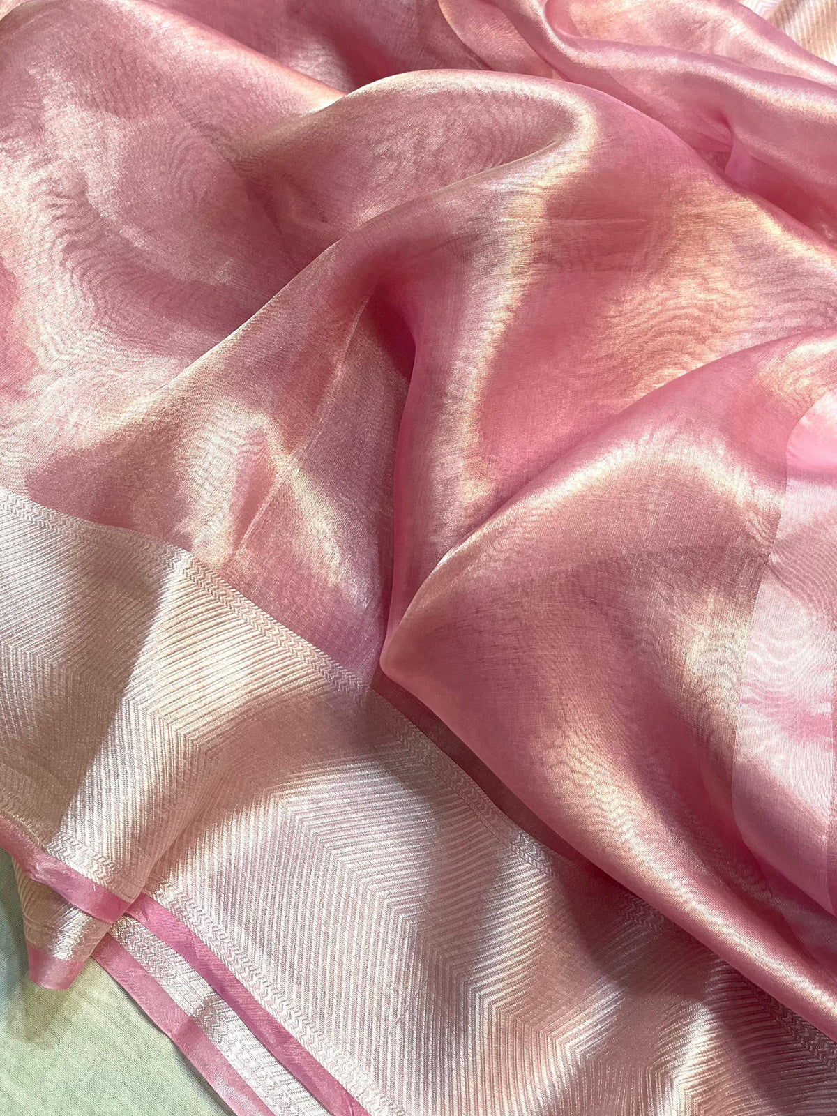 Baby Pink Shade Handwoven Reshmi Tissue Silk