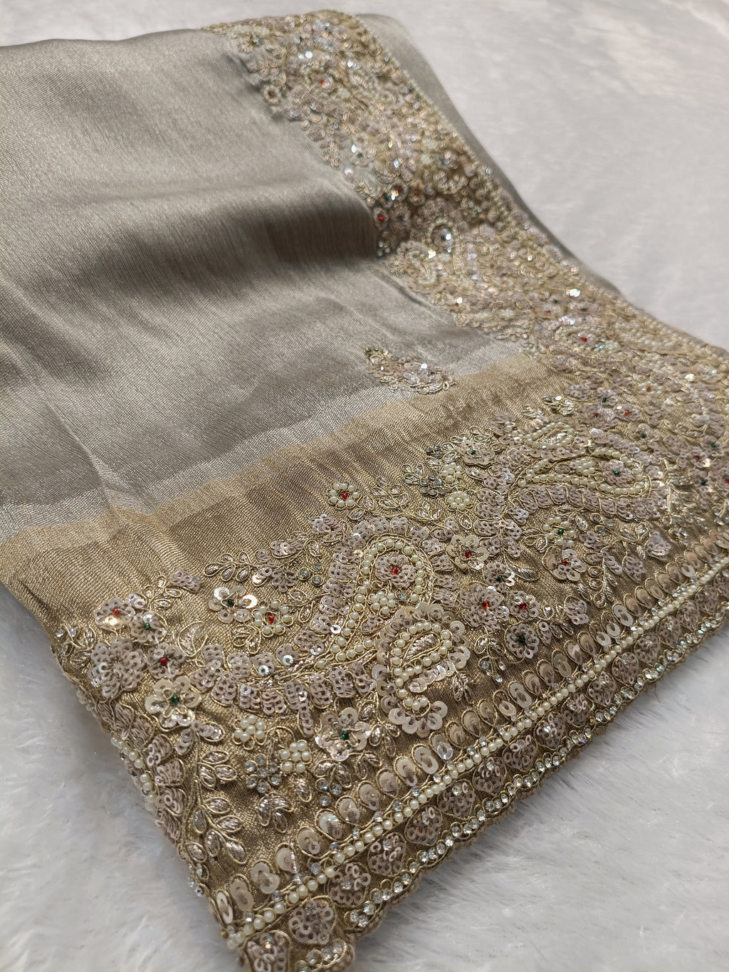 Hand Zardozi Pure Munga Tussar Silk Saree