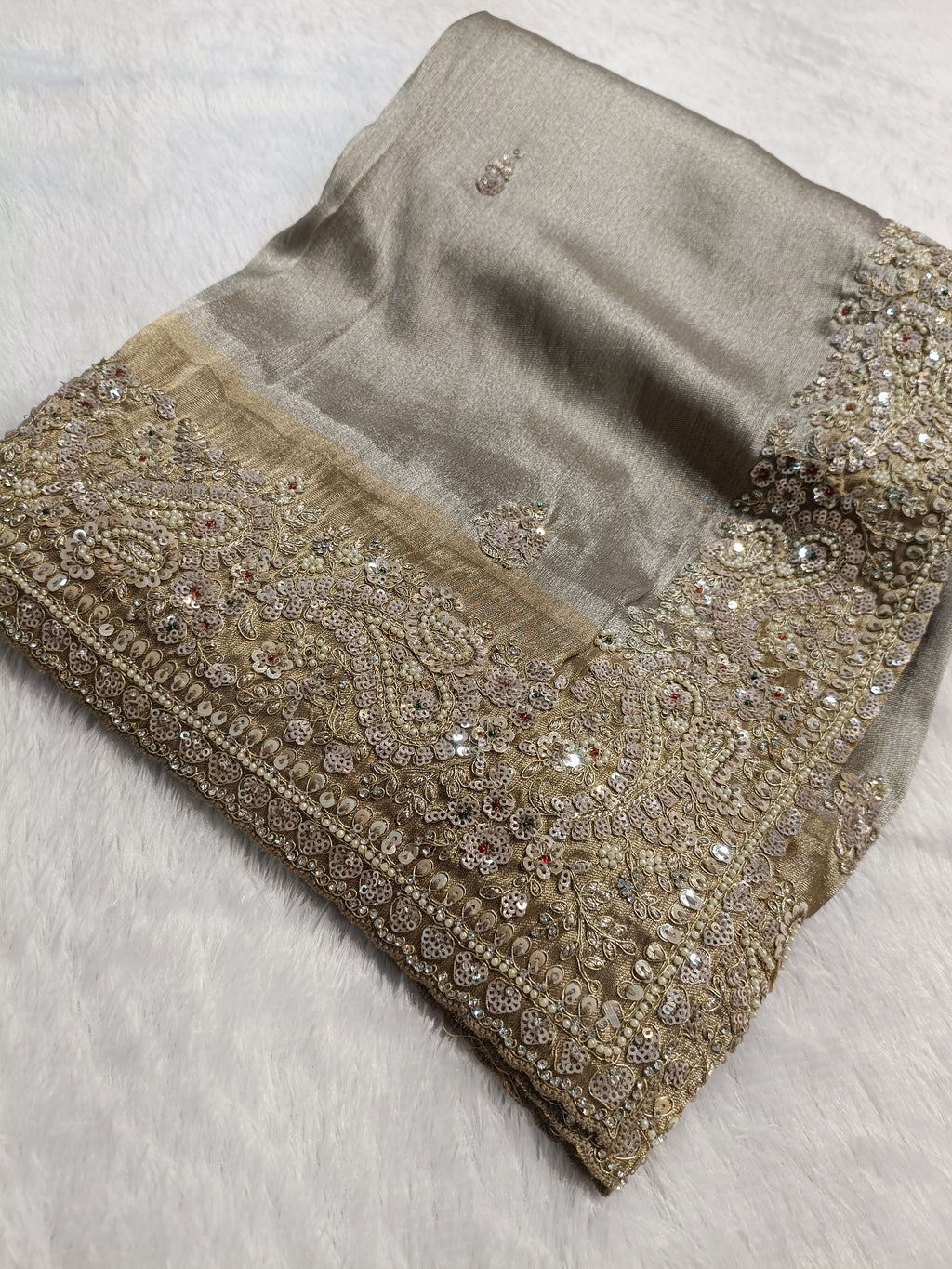Hand Zardozi Pure Munga Tussar Silk Saree