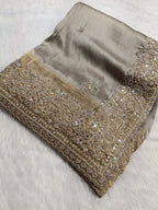 Hand Zardozi Pure Munga Tussar Silk Saree