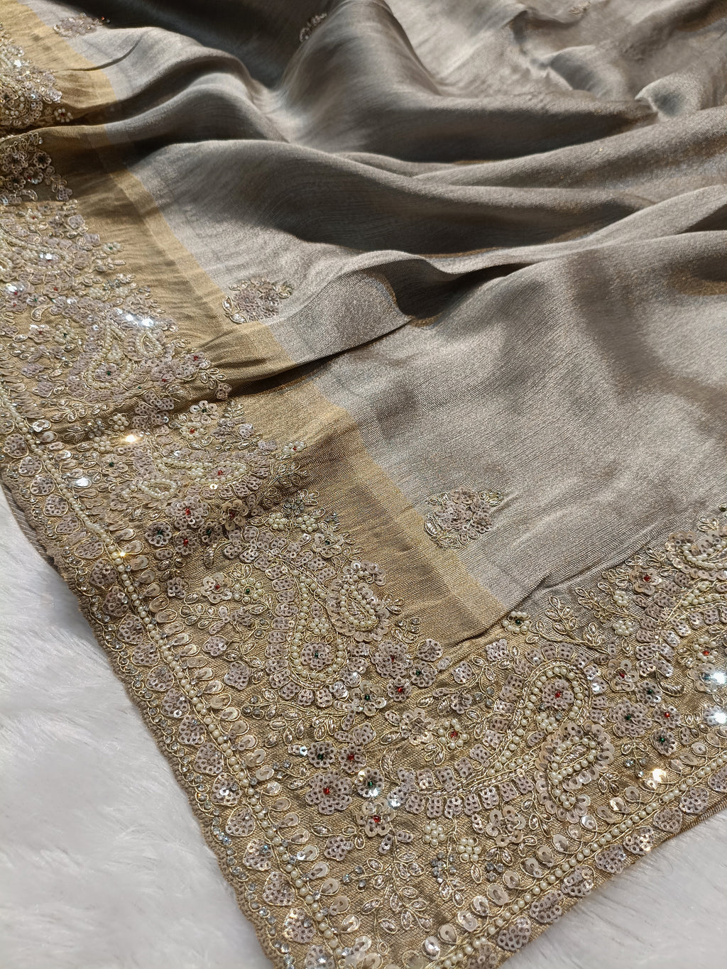 Hand Zardozi Pure Munga Tussar Silk Saree