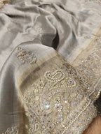 Hand Zardozi Pure Munga Tussar Silk Saree