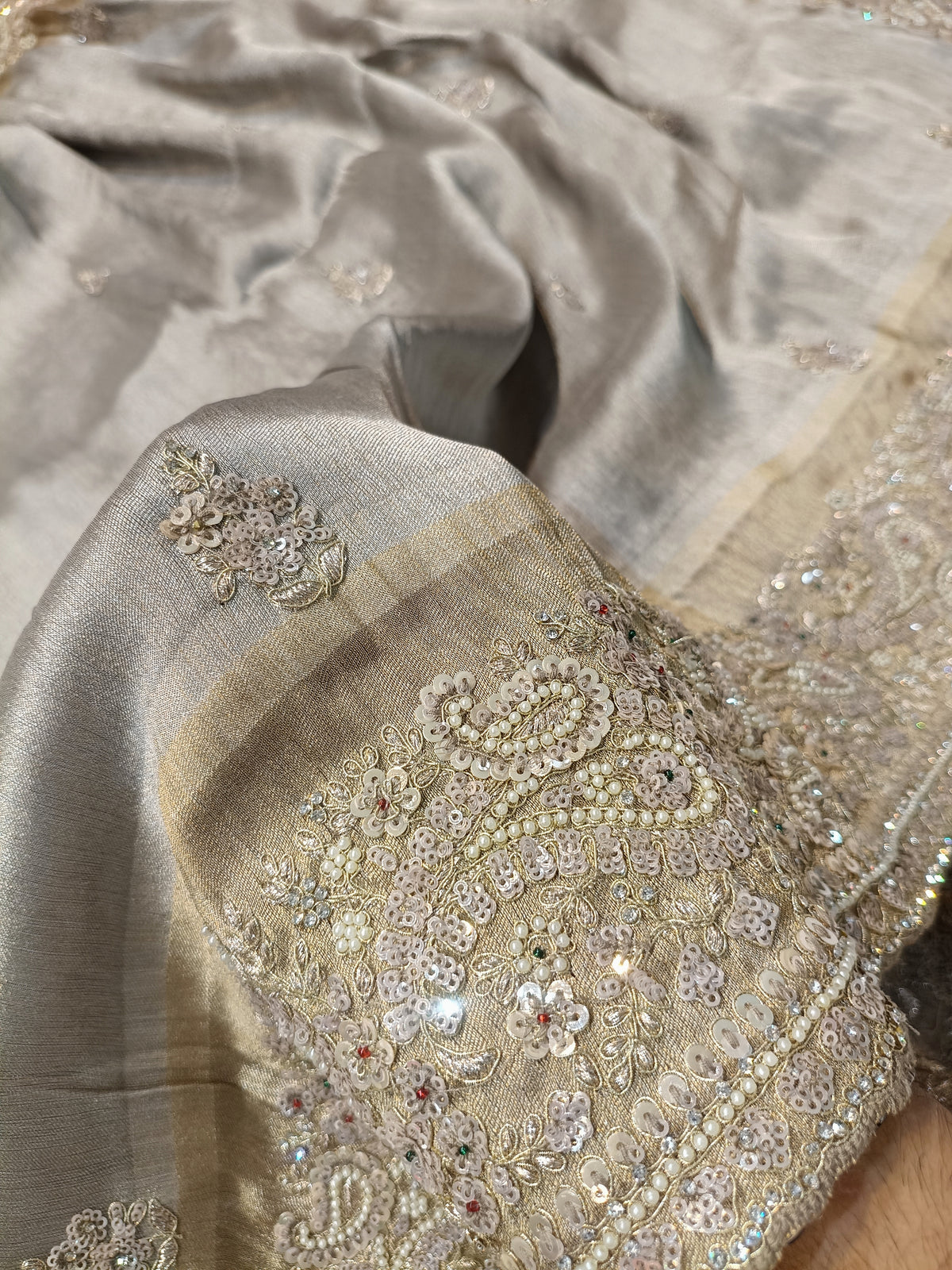 Hand Zardozi Pure Munga Tussar Silk Saree