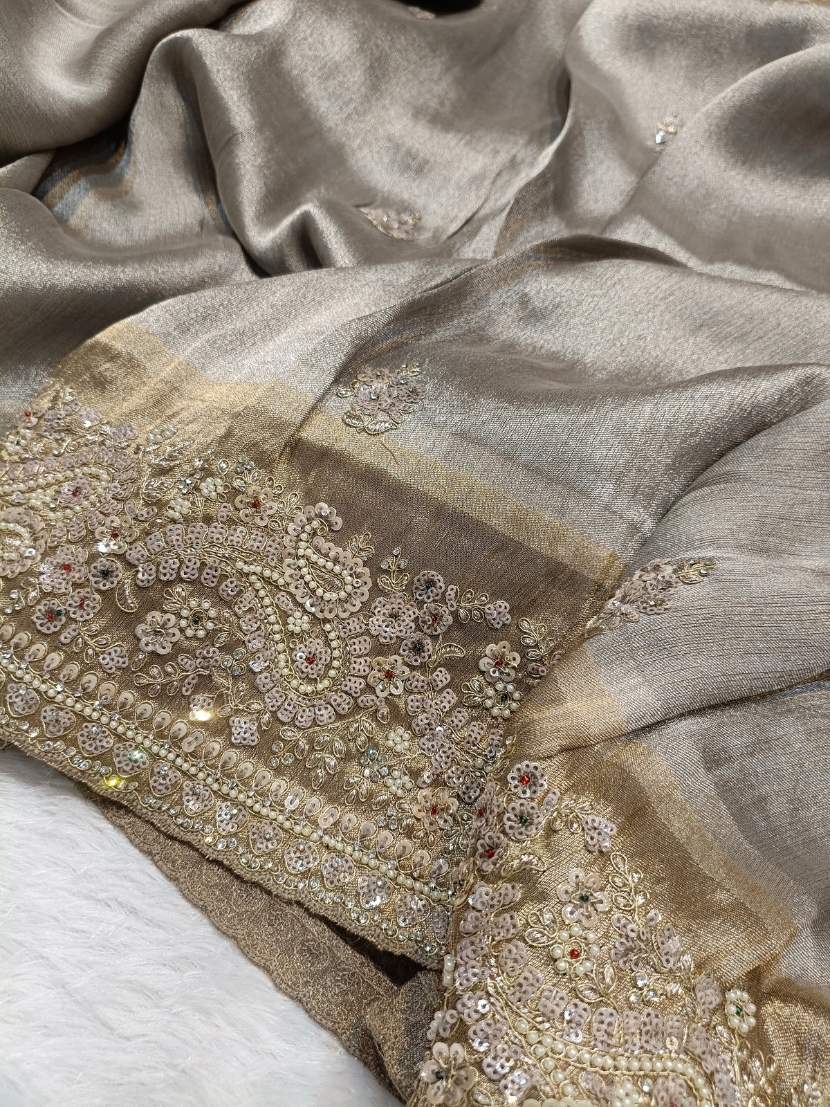 Hand Zardozi Pure Munga Tussar Silk Saree