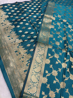 Teal Green Shade Banarasi Silk Temple Ghat Style Suit Set