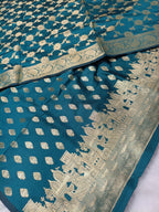 Teal Green Shade Banarasi Silk Temple Ghat Style Suit Set