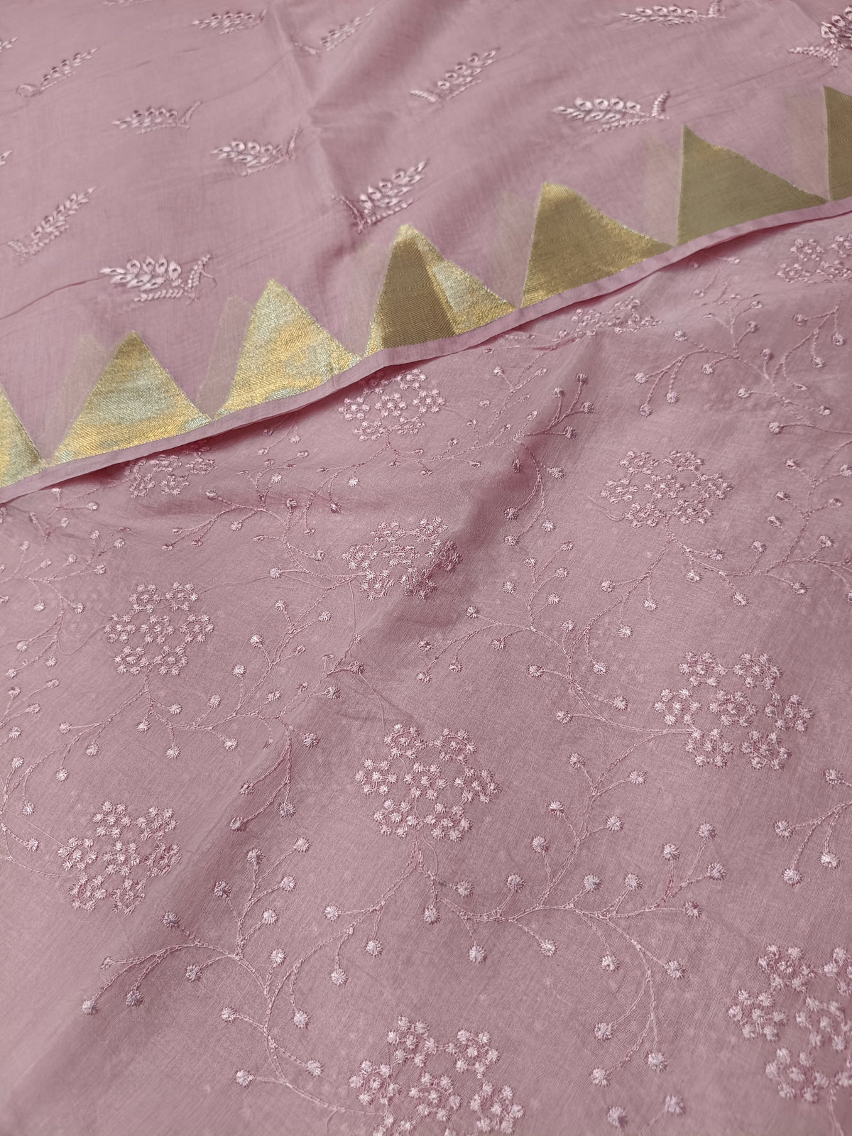 Baby Pink Shade Chikankari Work Mul Silk Suit Set