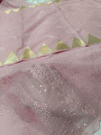 Baby Pink Shade Chikankari Work Mul Silk Suit Set