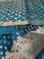 Teal Green Shade Banarasi Silk Temple Ghat Style Suit Set