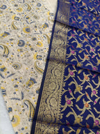 Beige with Blue Shade Matka Linen Silk Suit Set