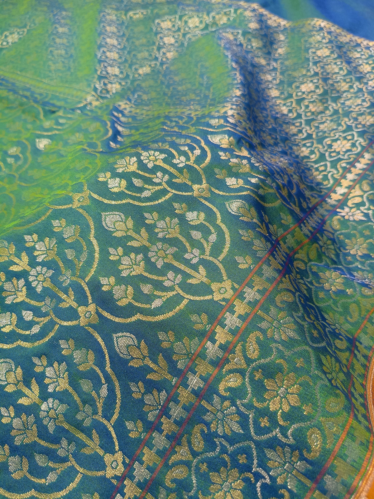 Sea Green Shade Handwoven Kataan Ektara Jamdani Saree