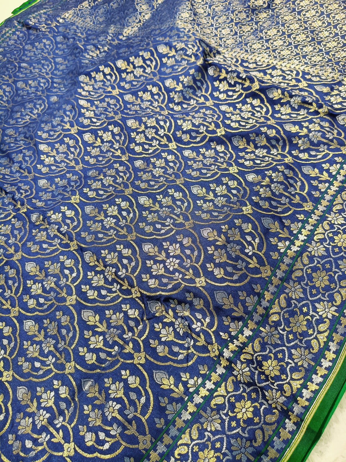 Navy Blue Shade Handwoven Kataan Ektara Jamdani