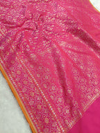 Rani Pink Shade Handwoven Kataan Ektara Jamdani Saree