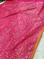 Rani Pink Shade Handwoven Kataan Ektara Jamdani Saree