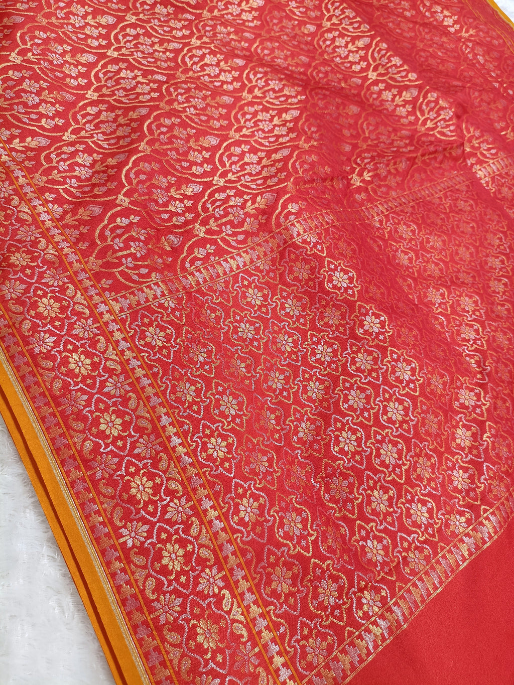 Bridal Red Shade Handwoven Kataan Ektara Jamdani Saree