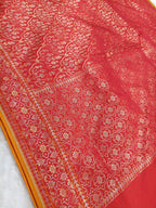 Bridal Red Shade Handwoven Kataan Ektara Jamdani Saree