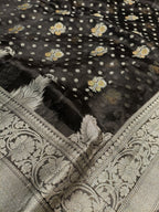 Black Shade Handwoven Reshmi Kora Organza Banarasi