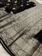 Black Shade Handwoven Reshmi Kora Organza Banarasi