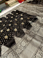 Black Shade Handwoven Reshmi Kora Organza Banarasi