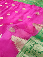 Rani Pink Shade Handwoven Reshmi Kora Organza Banarasi