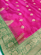 Rani Pink Shade Handwoven Reshmi Kora Organza Banarasi