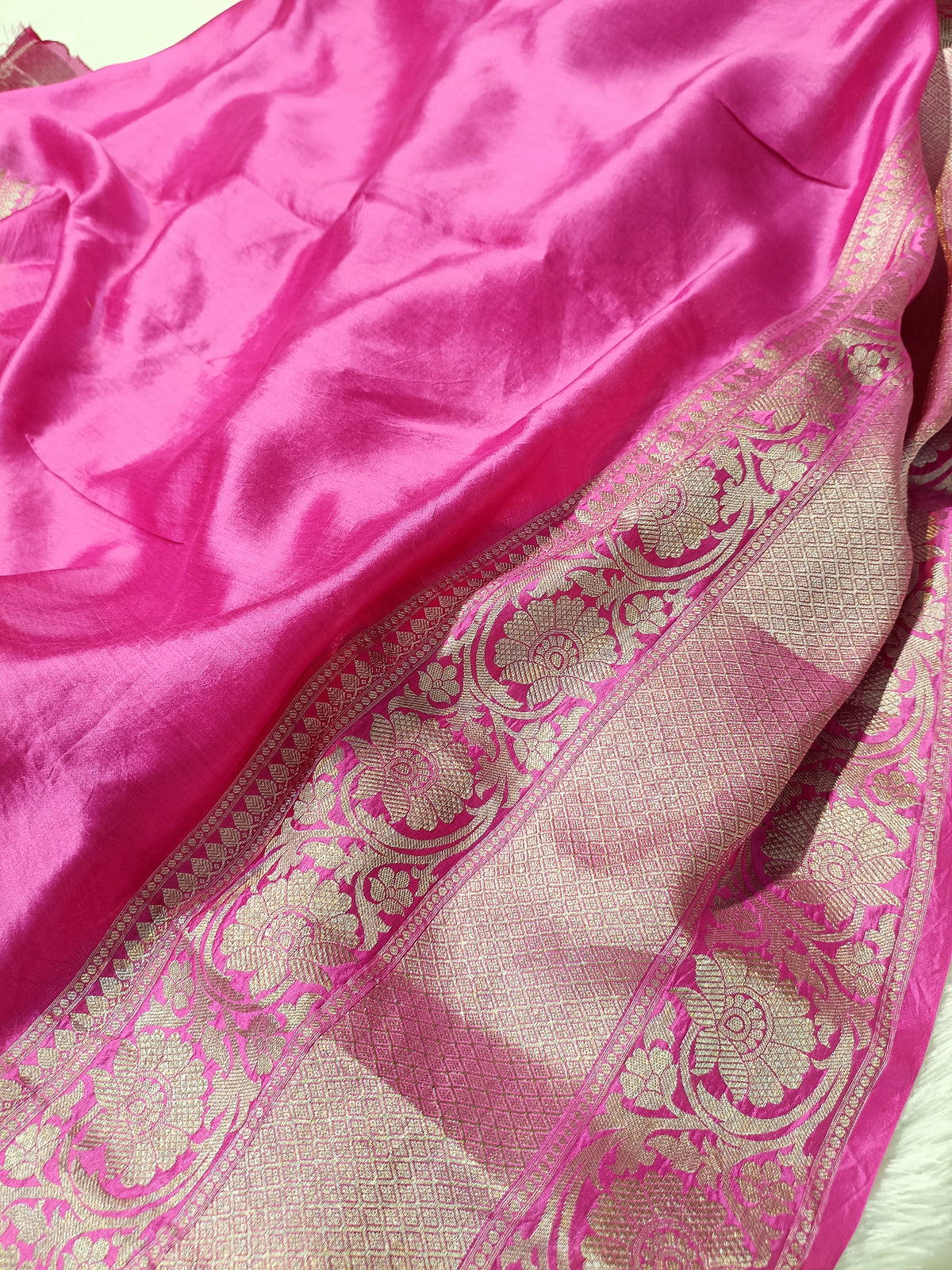 Rani Pink Shade Handwoven Reshmi Kora Organza Banarasi