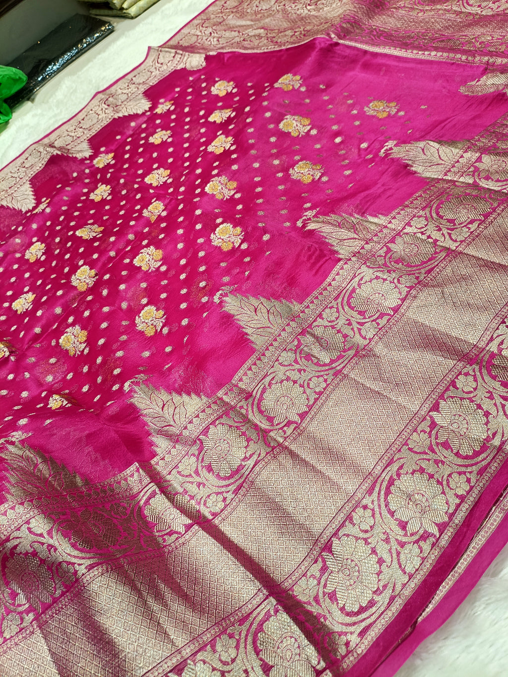 Rani Pink Shade Handwoven Reshmi Kora Organza Banarasi