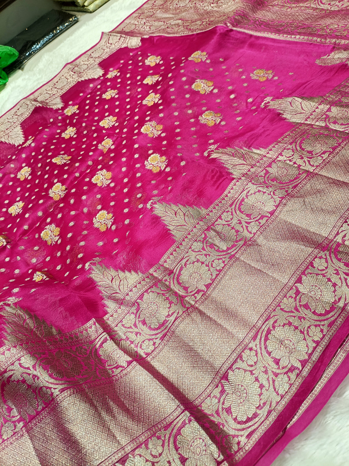 Rani Pink Shade Handwoven Reshmi Kora Organza Banarasi