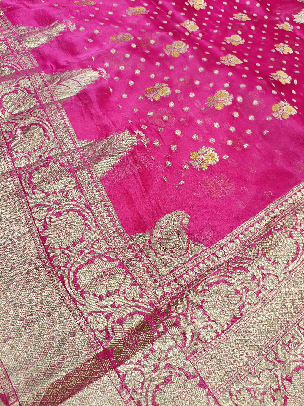 Rani Pink Shade Handwoven Reshmi Kora Organza Banarasi