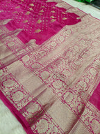 Rani Pink Shade Handwoven Reshmi Kora Organza Banarasi