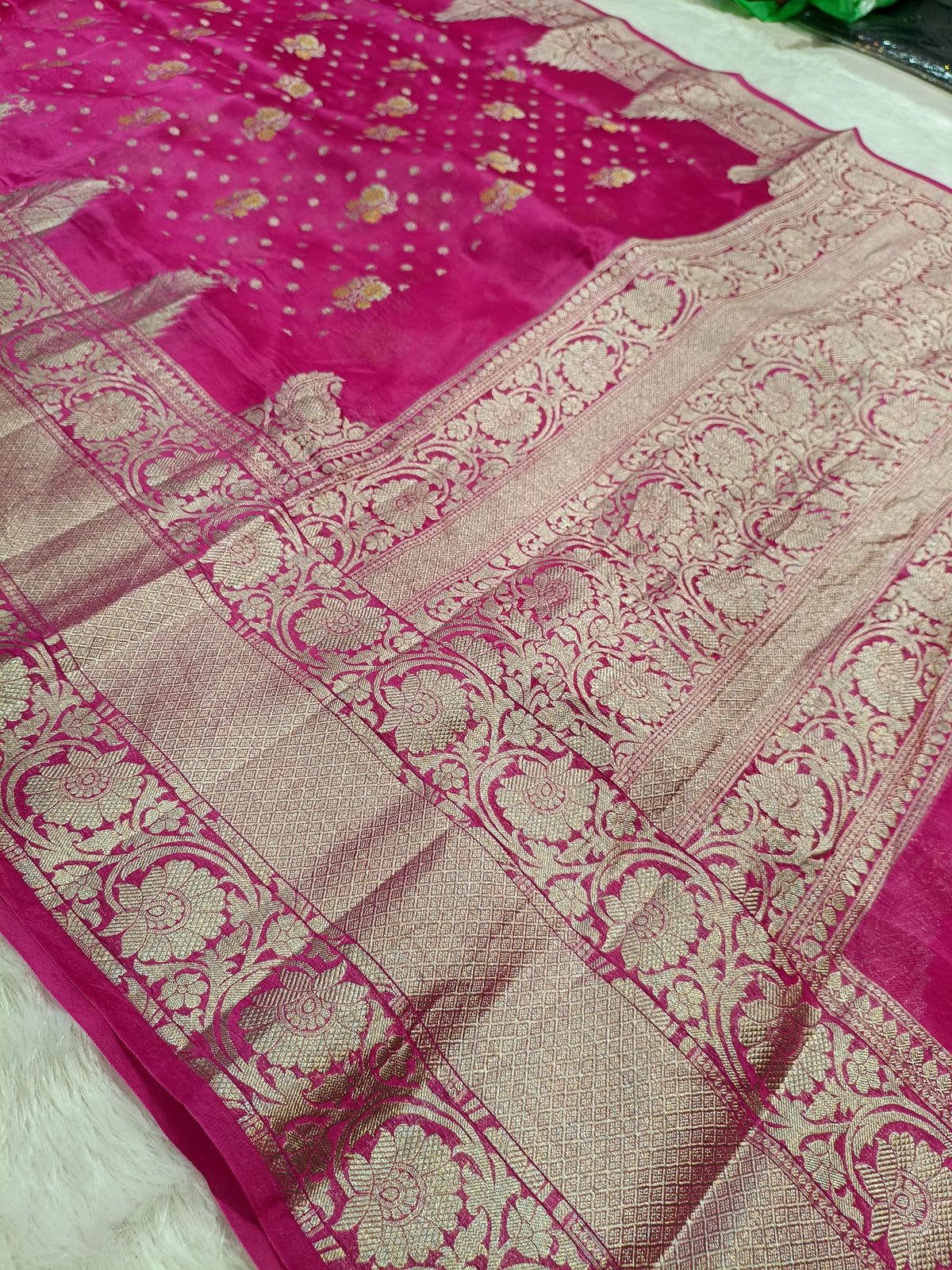 Rani Pink Shade Handwoven Reshmi Kora Organza Banarasi