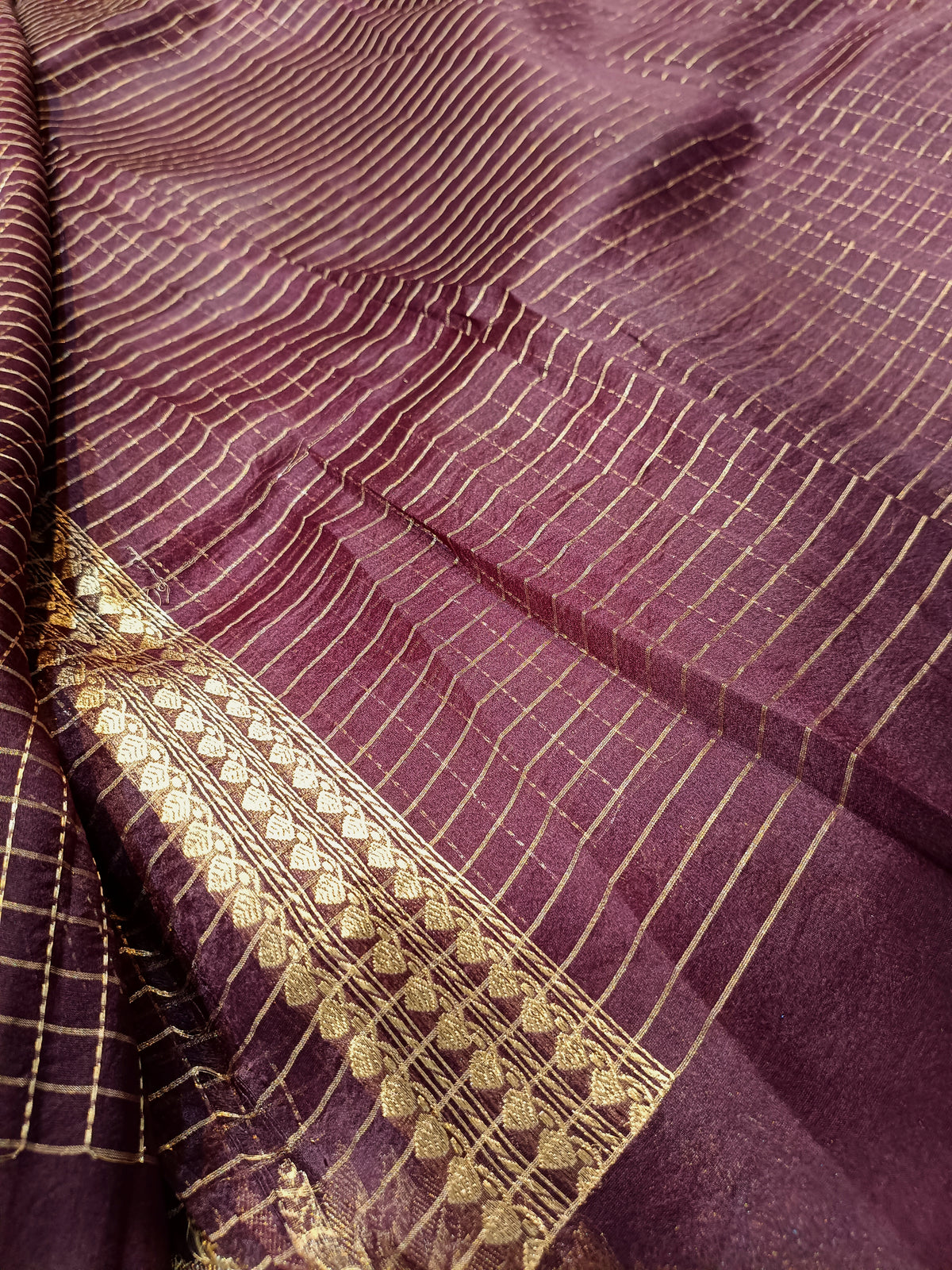 Wine Shade Handwoven Reshmi Kora Organza Banarasi