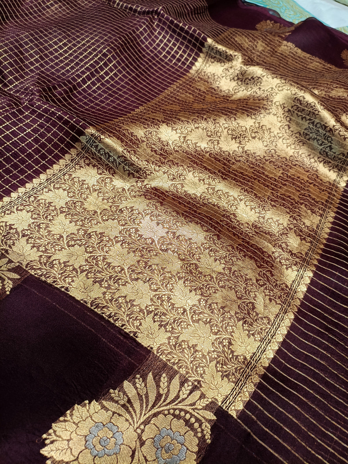 Wine Shade Handwoven Reshmi Kora Organza Banarasi