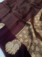Wine Shade Handwoven Reshmi Kora Organza Banarasi